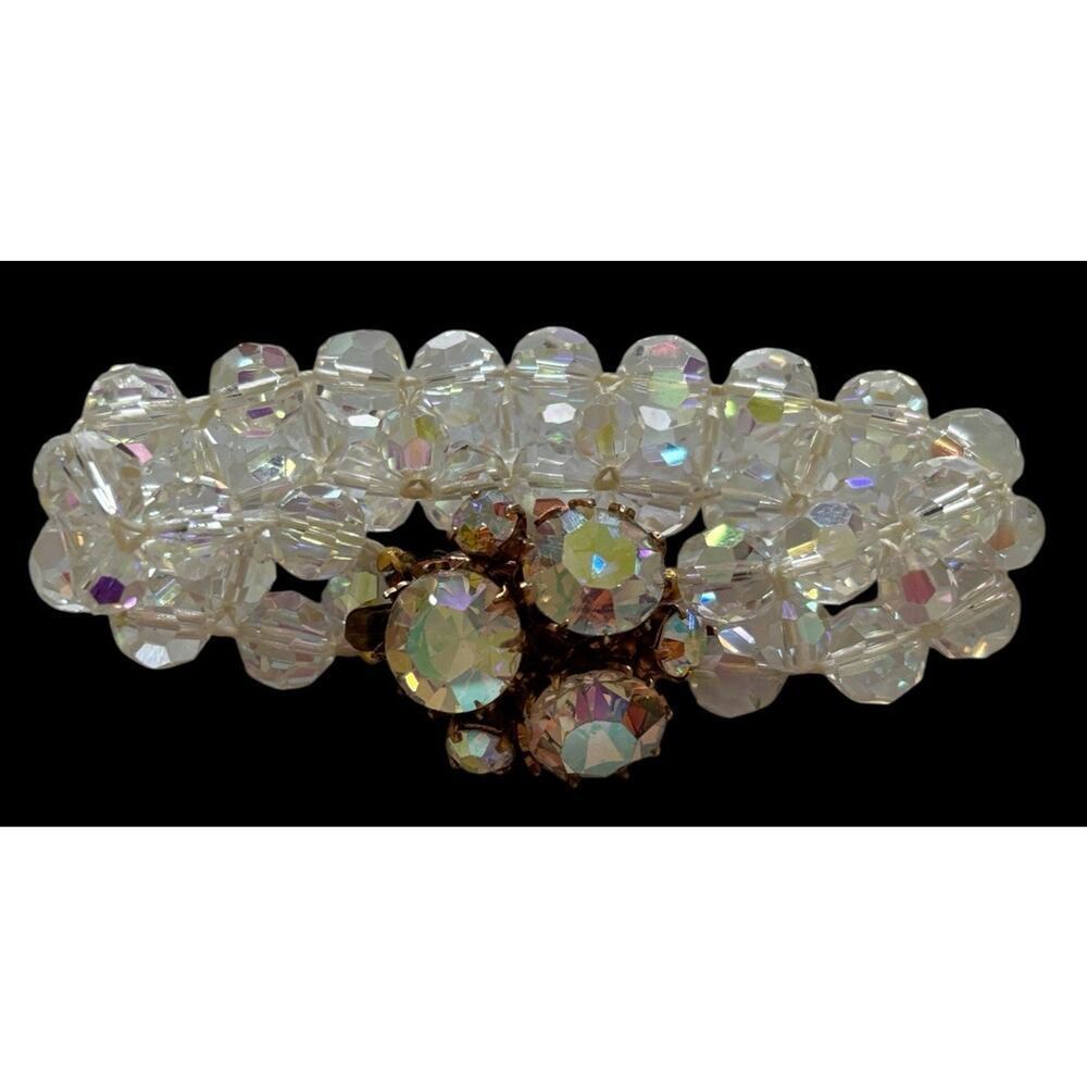 Bracelet Aurora Borealis Facet Crystal Bead Double Strand Rhinestone Closure Vtg - Picture 12 of 12